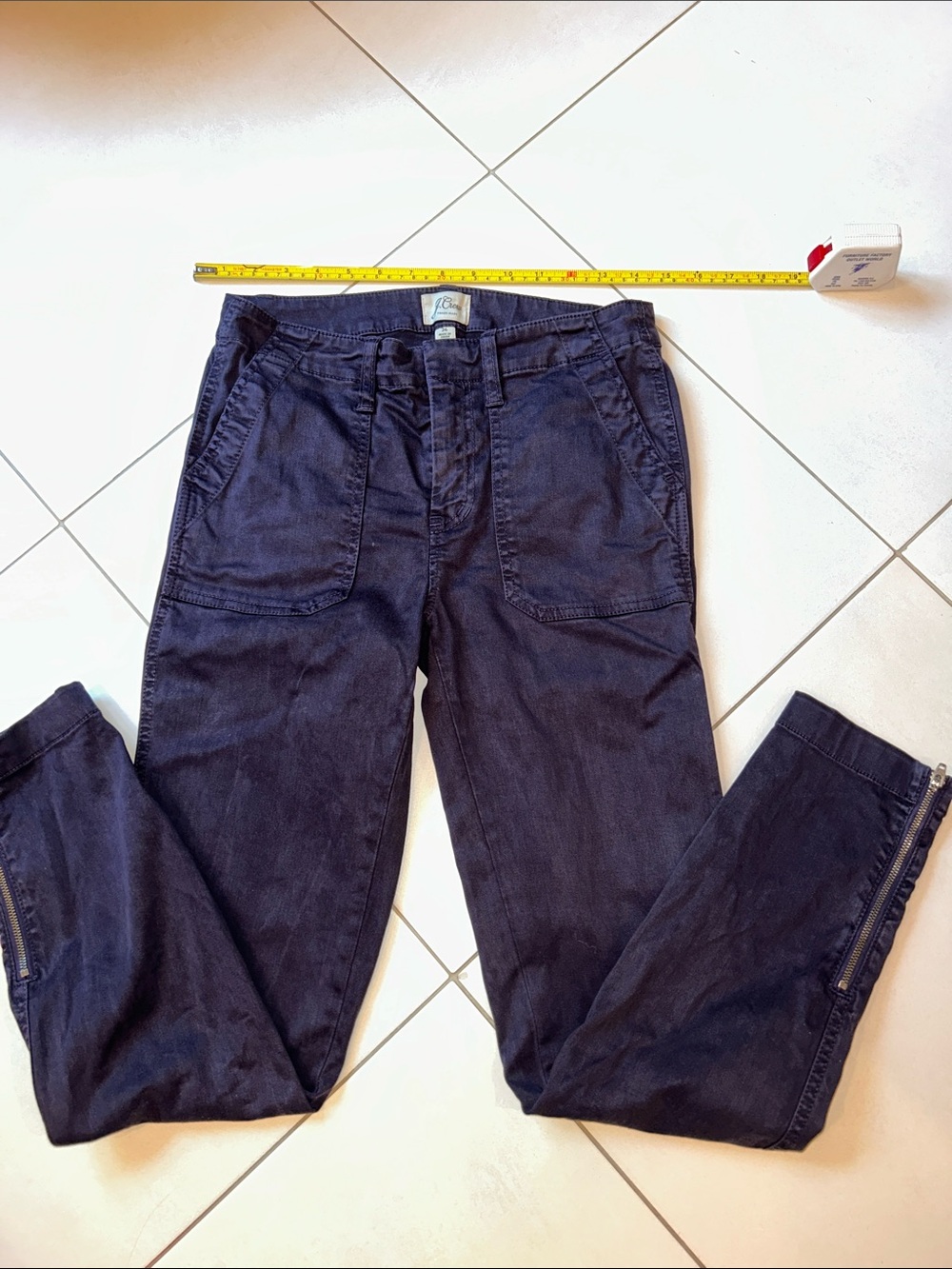 J. Crew Dark Navy Ankle-Zip Cropped Jeans